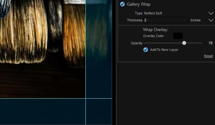 Screenshot of ON1 Resize adding a gallery wrap border to a photo.