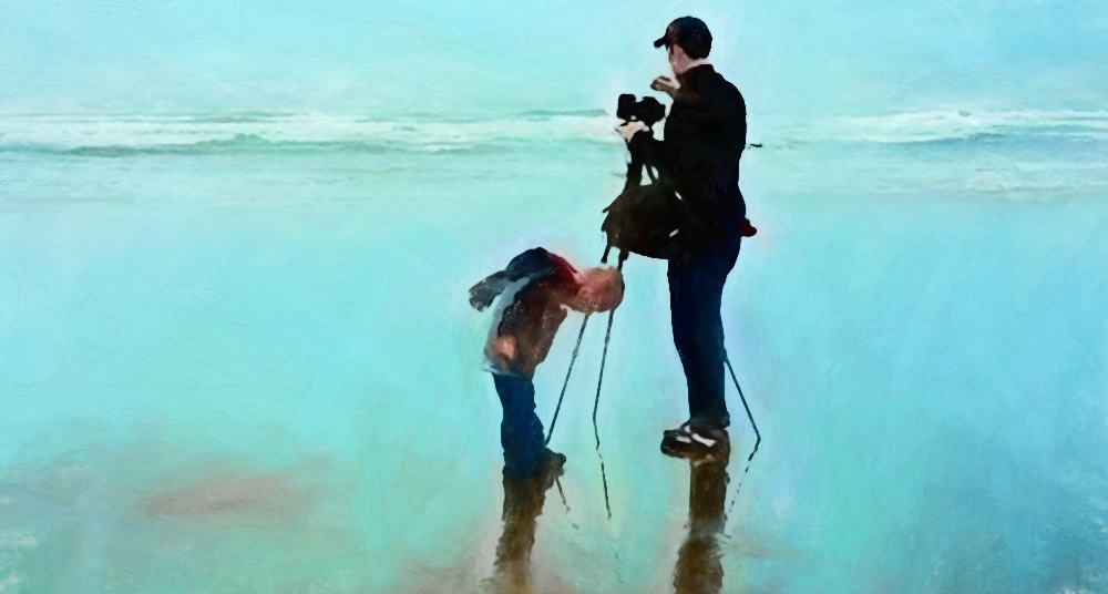 Dad an Michael on the Beach Painted