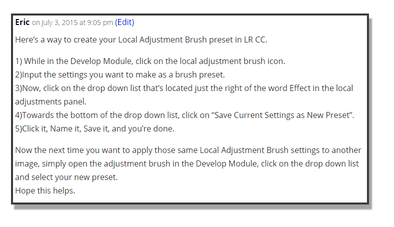 Save an Adjustment Brush Preset in Lightroom